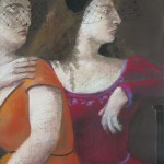 1985 'Mother with Her Daughter in Hats'  26"  X  19"  Pastel