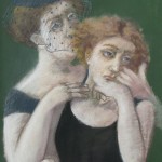 c. 1985 'Mother with Veiled Hat and Blonde Daughter' 31"  x  21"  pastel